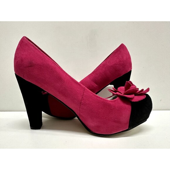 Vittorio D' Firenze women size 7 platform  heel shoes pink &  black faux suede - Picture 4 of 13